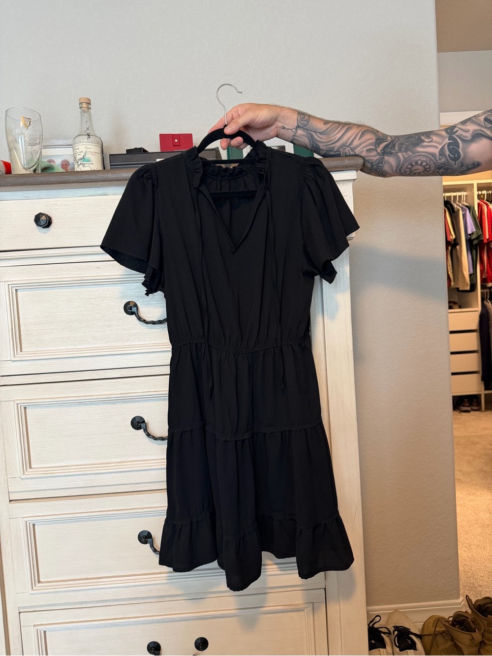 Target Black Tiered Short-Sleeve V-Neck Dress